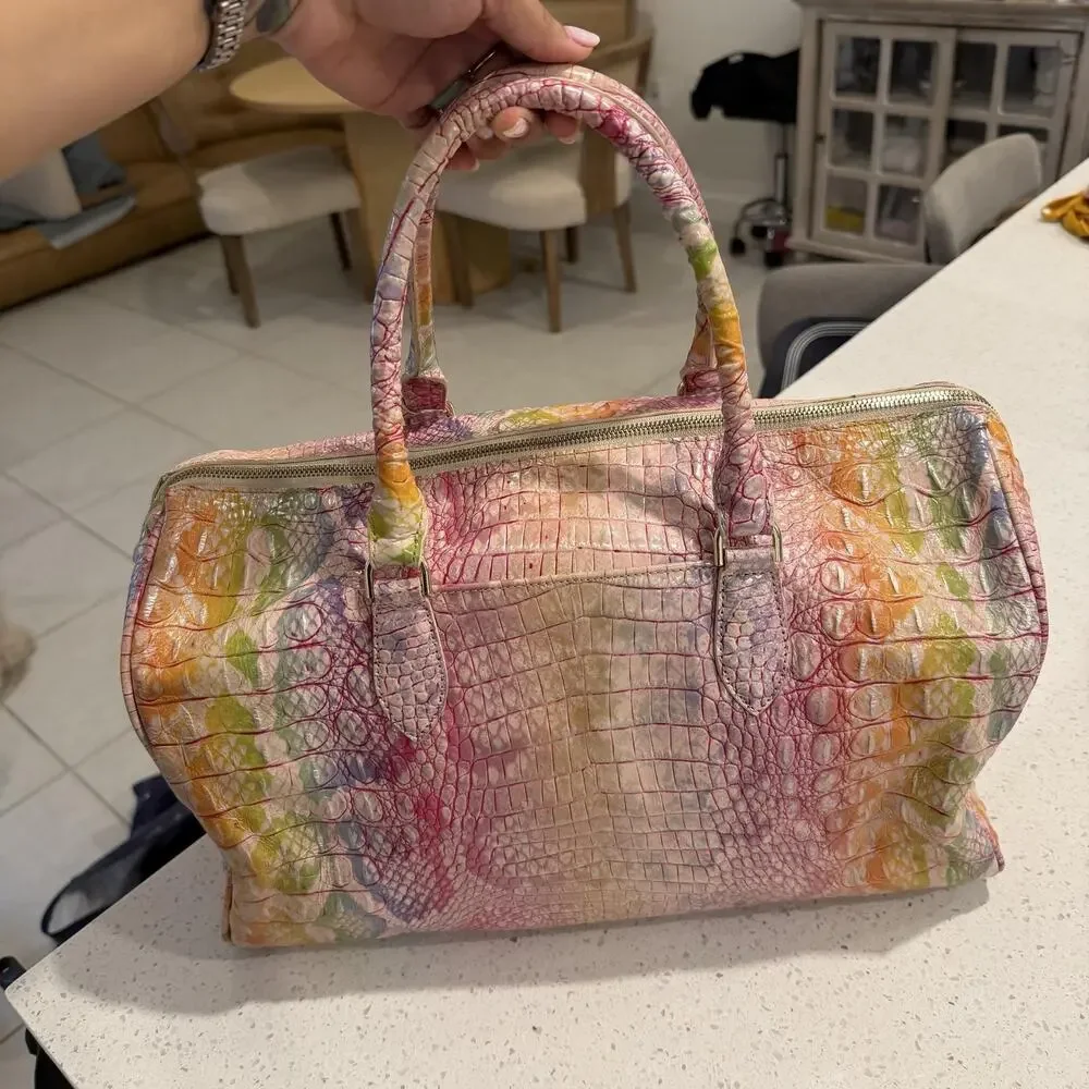 Brahmin Spencer Optimism Melbourne Weekender Leather Satchel Bag Croc Travel